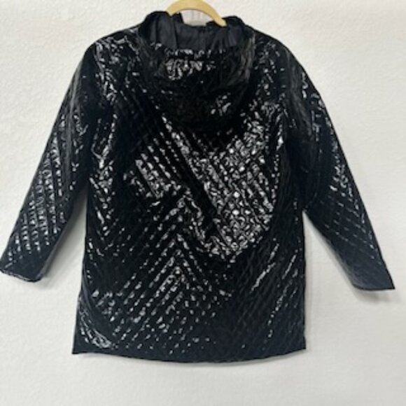 NWT Quilted Patent Leather Rain Coat Jacket With Pockets - Picture 5 of 14